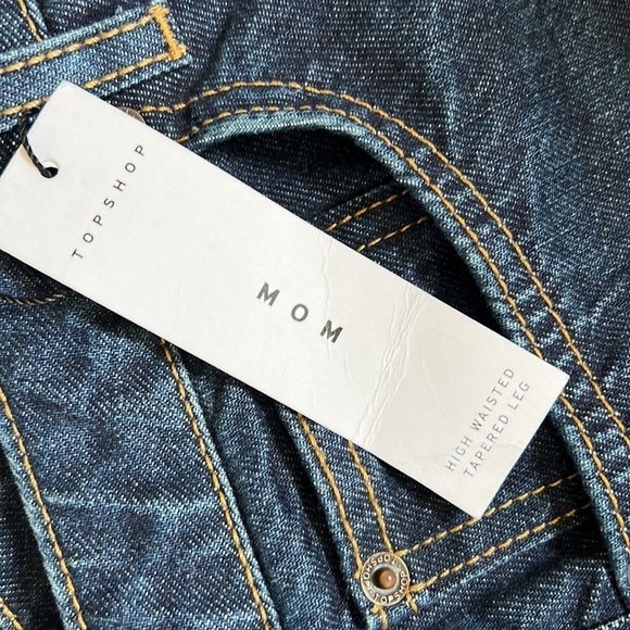 Topshop MOM DENIM Blue Hi Waist Tapered Leg Jeans 34W/30L Sz12 NWT - Picture 4 of 10